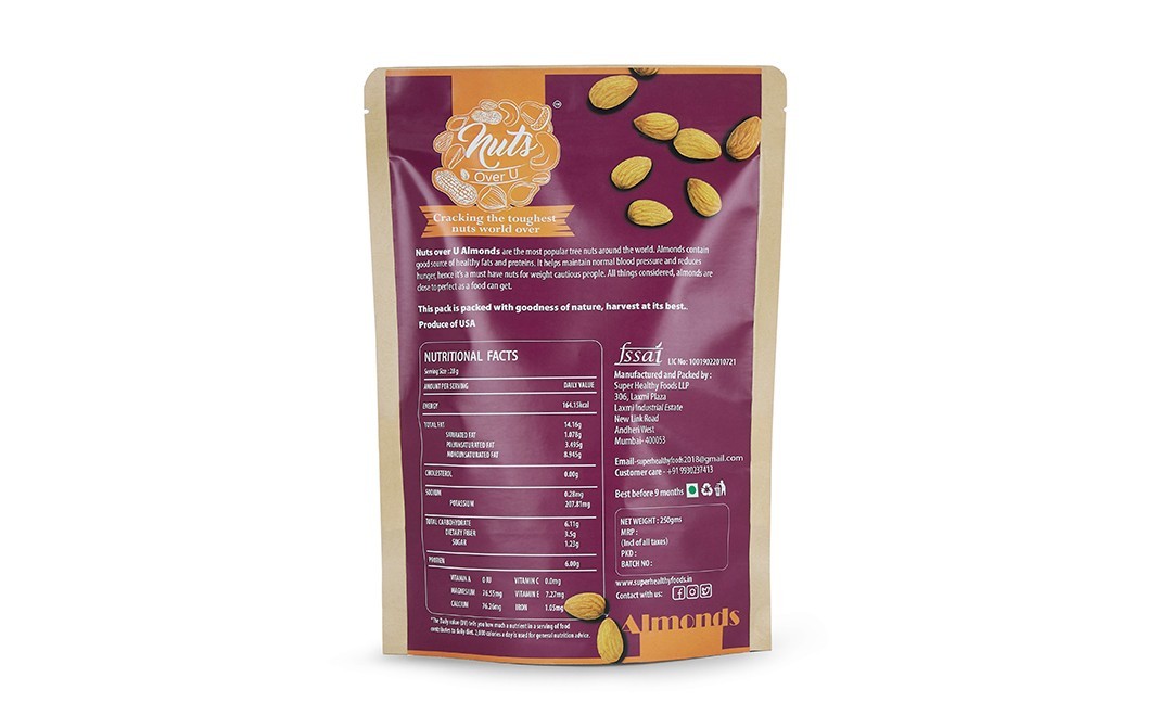 Nuts Over U Almonds    Pack  250 grams